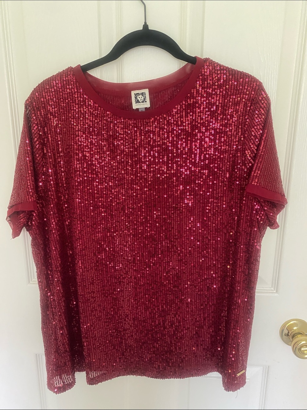 Anne Klein Red Sequin Short Sleeve Tee